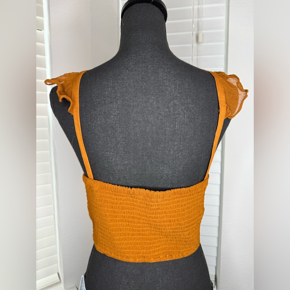 Tularosa Rust Ruffled Cross-Back Crop Top - Picture 2 of 2